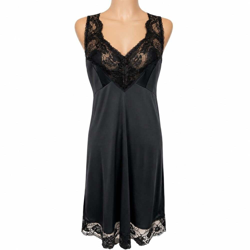 Baselayers Matt Tricot & Lace Full Slip Size 12 Black Boudoir  Australia
